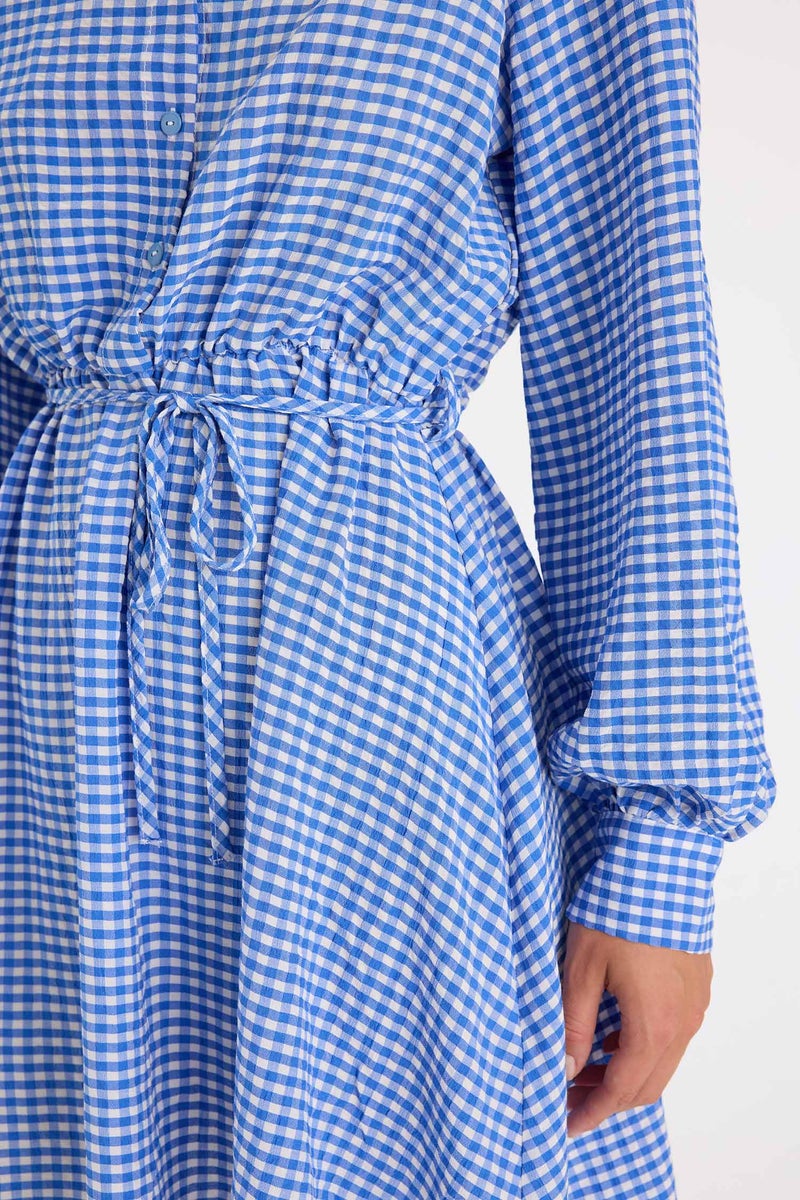 DeFacto Blue Woman Shirt Collar Modal Long Sleeve Mini Dress Casual - Image 4